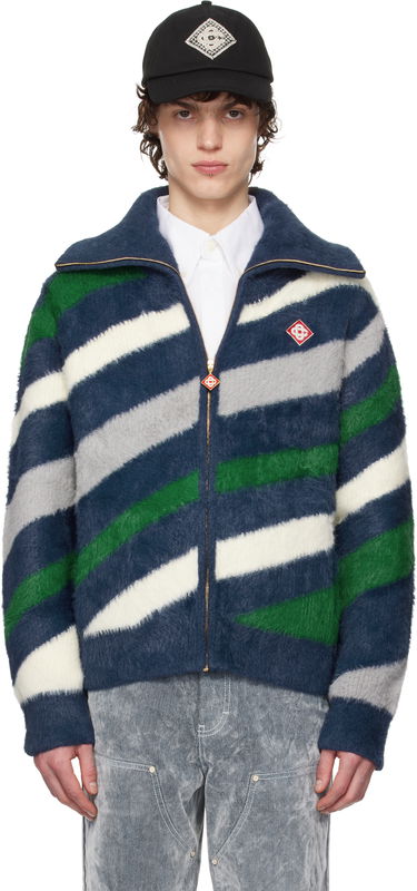 Sveter Casablanca Casablanca Striped Fluffy Zip-Up Jacket Modrá | MPS25-KW-830-01, 0