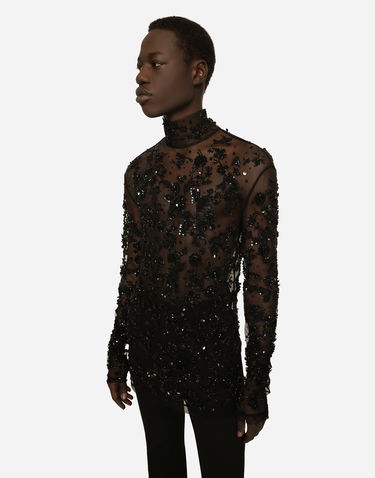 Tričko Dolce & Gabbana Sequined Tulle T-shirt Čierna | G8RD9ZG7KG4N0000, 3