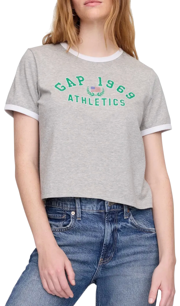 Crop Top GAP Ringer Crop T-Shirt 1969 ATHLETICS Šedá | 781556-00, 0