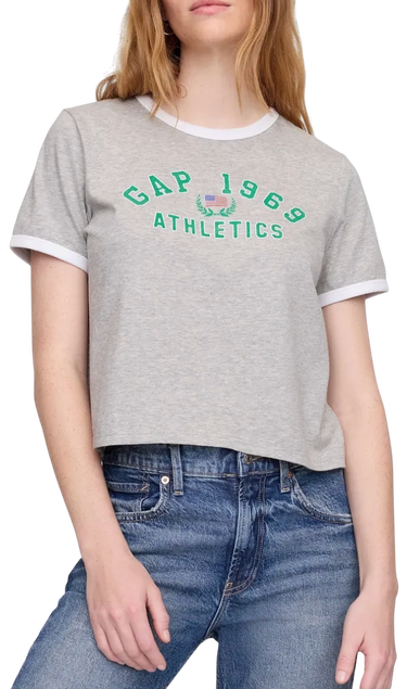 Crop Top GAP Ringer Crop T-Shirt 1969 ATHLETICS Šedá | 781556-00, 0