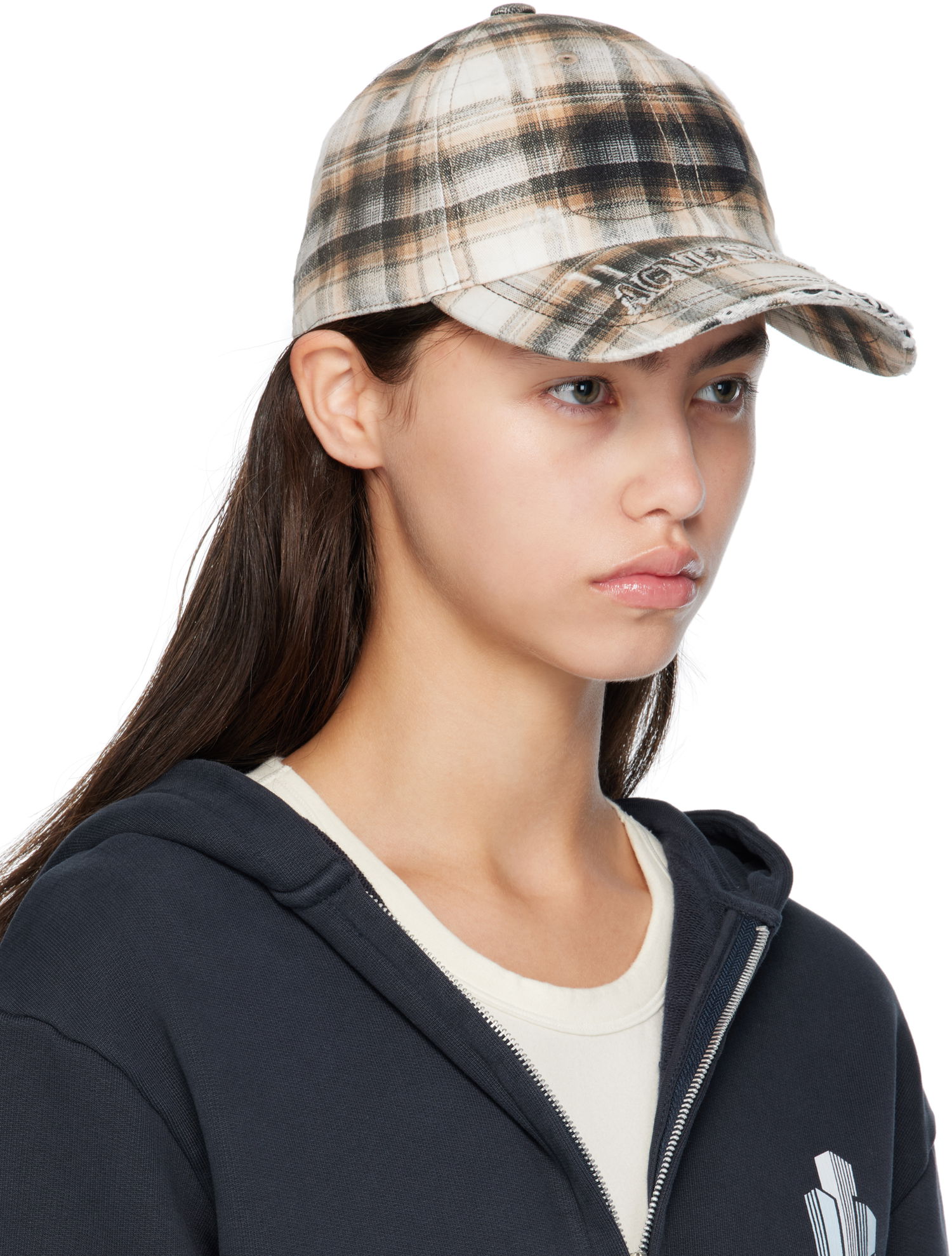Šiltovka Acne Studios Acne Studios Distressed Plaid Cap Béžová | C40410-, 1