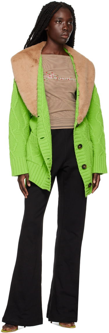 Bunda Blumarine Faux Fur Collar Cable Knit Cardigan Zelené | 2 M220A, 4