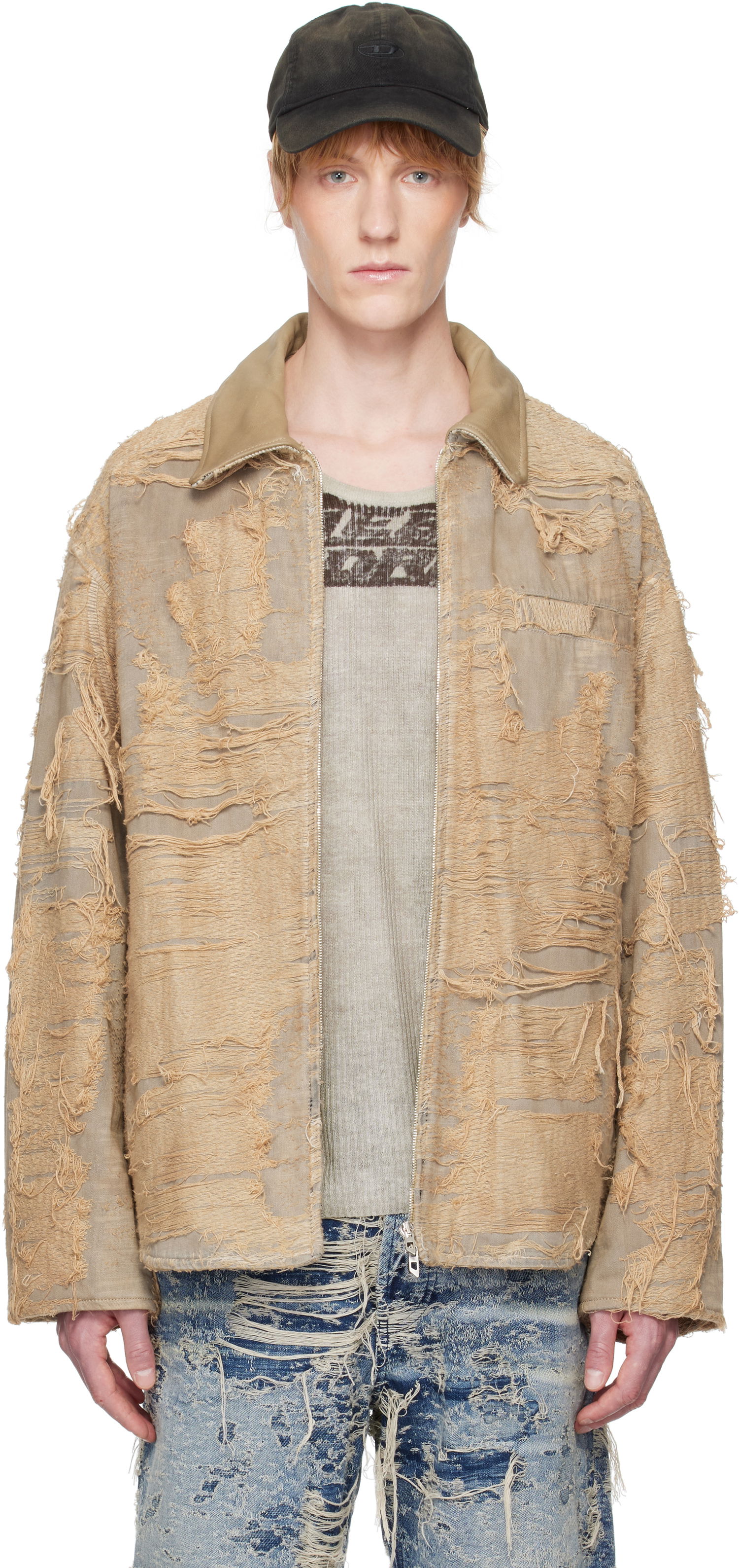 Bunda Diesel Diesel D-Ivar-Fsg Distressed Denim Jacket Béžová | A18111-007AZ-33S, 0