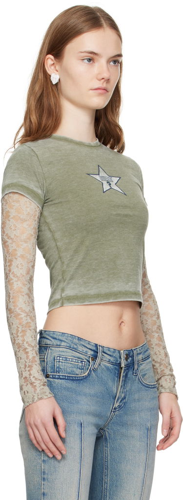 Crop Top GUESS GUESS Vintage Lace Crop T-Shirt Zelené | W4BP02KBB50, 1