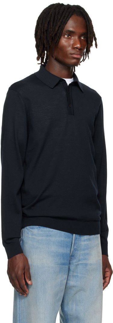 Polo tričko BOSS Long-Sleeved Virgin Wool Polo Sweater Čierna | 50476355, 2