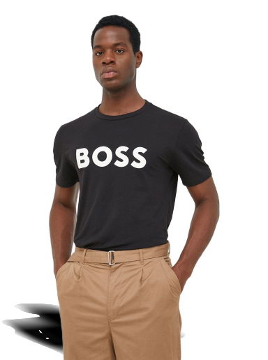 Tričko BOSS Cotton Jersey T-Shirt Rubber-Print Logo Čierna | 50481923