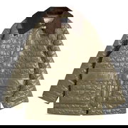 Shiny Quilted Jacket with Corduroy Collar and Front Pockets