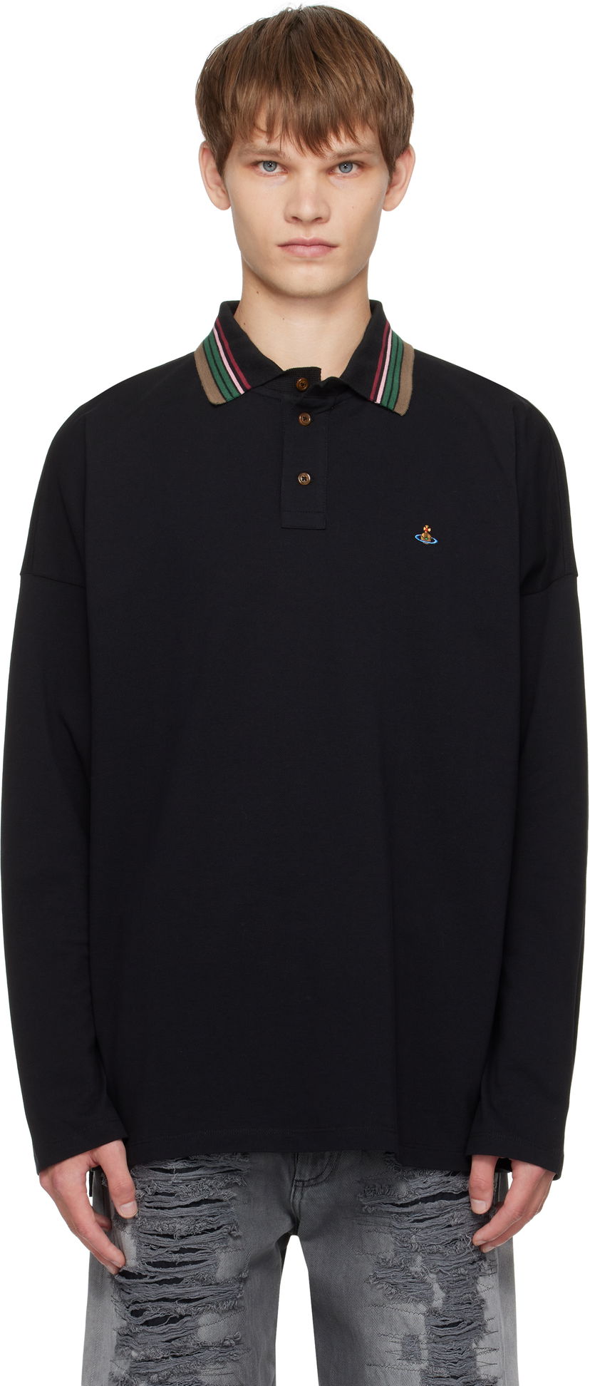 Polo tričko Vivienne Westwood Vivienne Westwood Oversized Long Sleeve Polo Čierna | 2H01000Q-J0009-