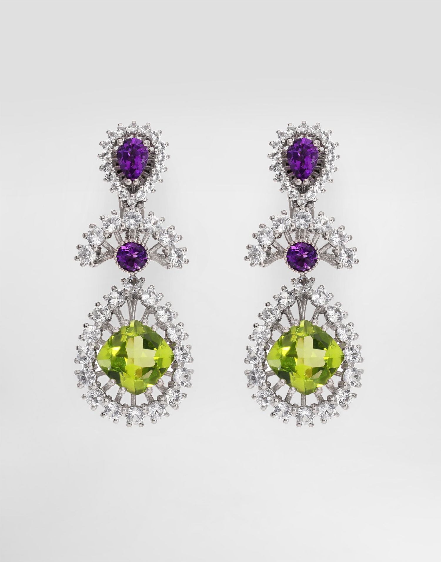 Náušnice Dolce & Gabbana Dolce & Gabbana Eleganza Earrings with Amethysts, Peridots, and Sapphires in 18K White Gold Rôznofarebný | WESA4GWAME180001, 0