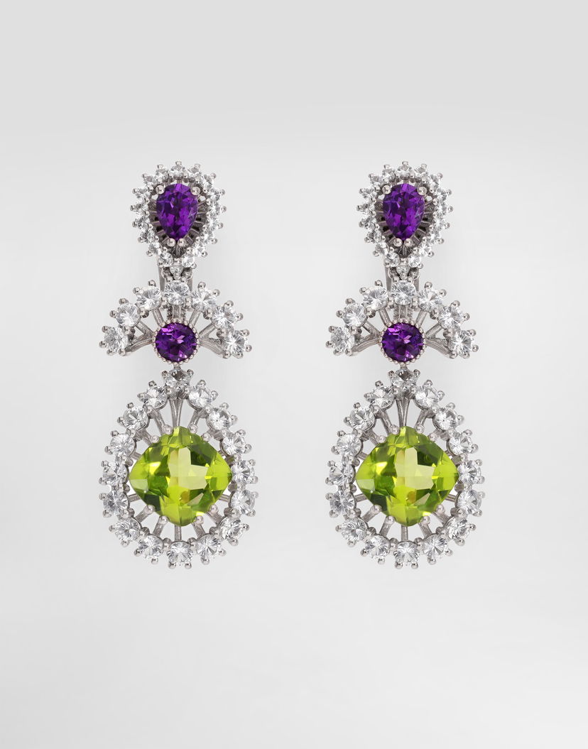 Náušnice Dolce & Gabbana Dolce & Gabbana Eleganza Earrings with Amethysts, Peridots, and Sapphires in 18K White Gold Rôznofarebný | WESA4GWAME180001