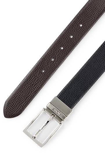 Opasok BOSS Reversible belt in grained Italian leather with logo keeper Čierna | 50447116, 1