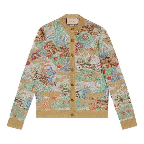 Sveter Gucci Gucci Tiger Jacquard Cardigan Béžová | 686495-XKB8U-7257