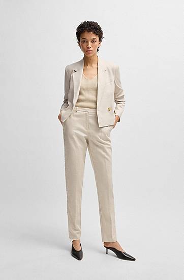 Nohavice BOSS Relaxed-Fit Melange Stretch Trousers Béžová | 50537461, 1