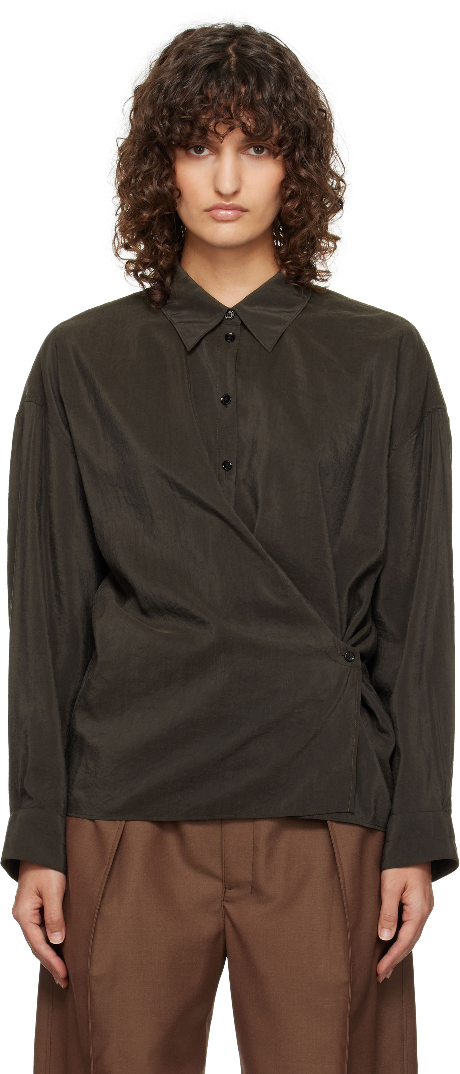 Košeľa LEMAIRE Lemaire Straight Collar Twisted Shirt Hnedá | SH1141 LF1308, 0