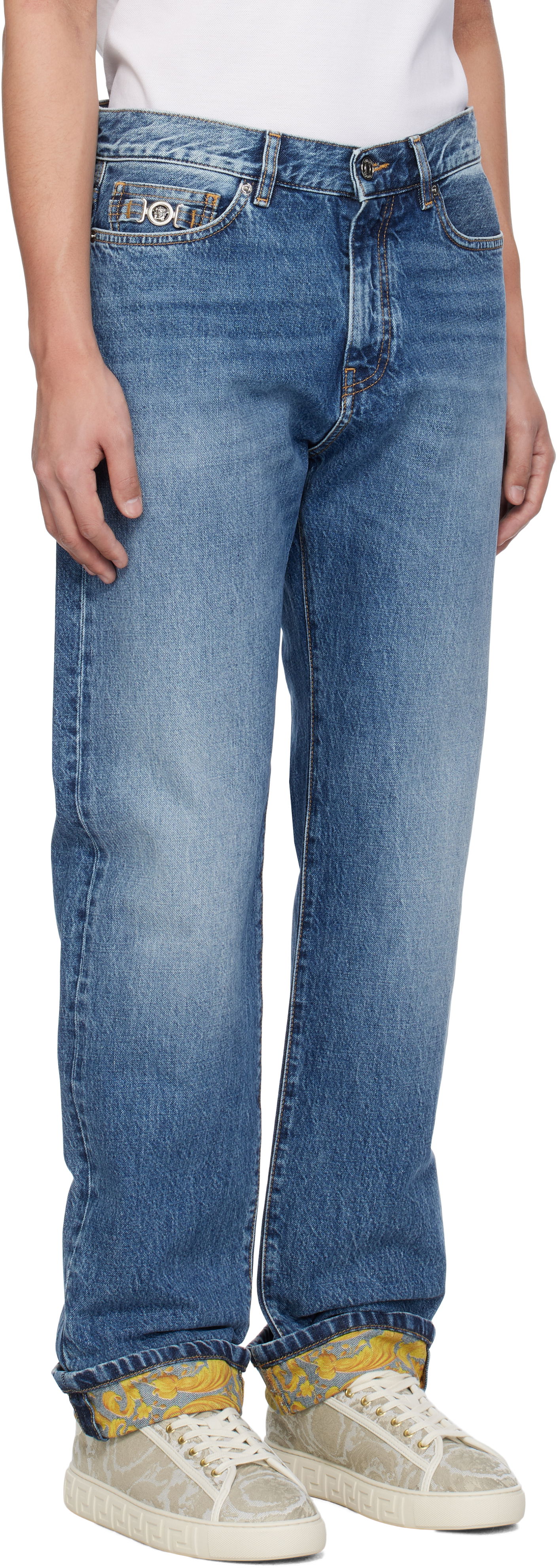 Džínsy Versace Versace Stonewashed Cuffed Jeans Modrá | 1018013_1A12886, 1