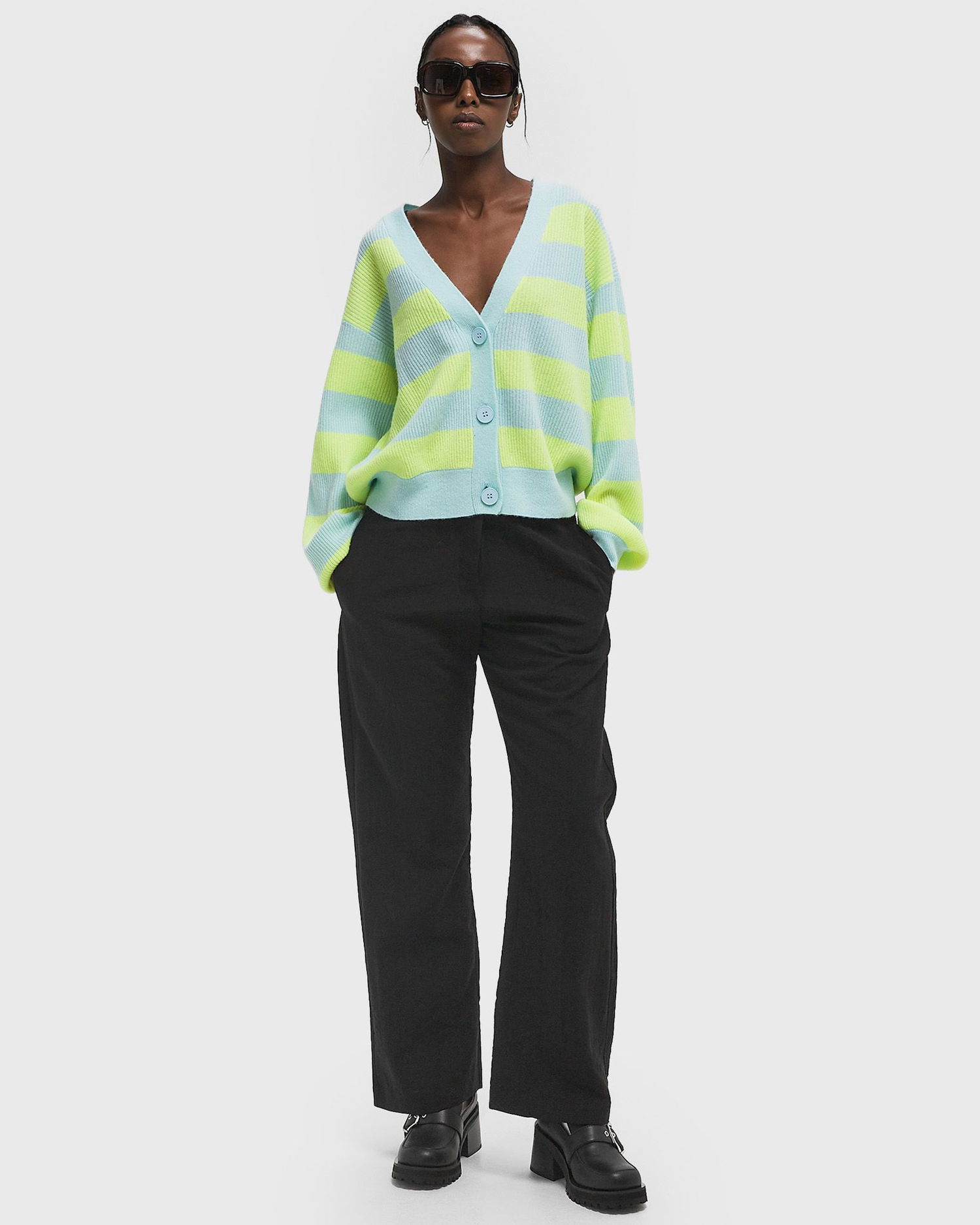 Sveter American Vintage Striped Knit Button-Down Cardigan Rôznofarebný | RAX19BE25-JAUNE-FLUO-RAYE-CRYSTAL, 1