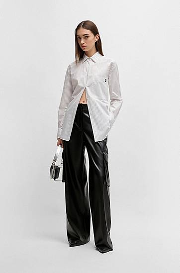 Cargo nohavice BOSS Loose Fit Faux Leather Cargo Trousers Čierna | 50534209, 1