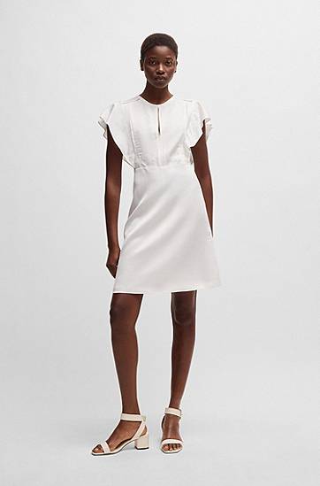 Šaty BOSS Frilled Sleeve Dress with Keyhole Neckline Biela | 50537402, 1