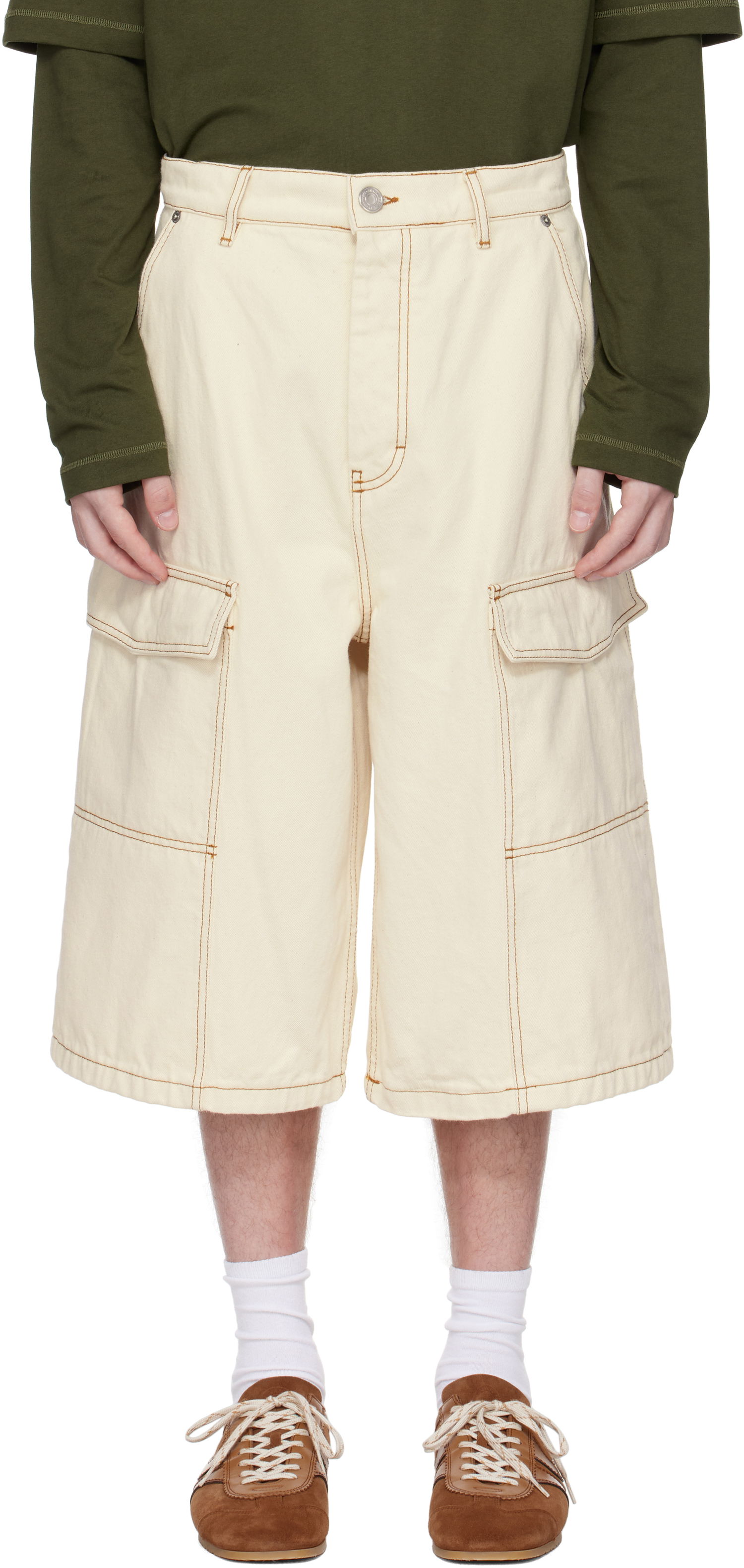 Šortky AMI AMI Paris Cotton Wide Fit Cargo Bermuda Shorts Béžová | HSO406.DE0039, 0