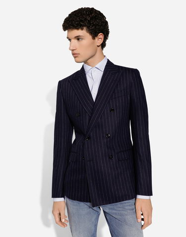 Bunda Dolce & Gabbana Dolce & Gabbana Double-breasted Pinstripe Flannel Taormina-Fit Jacket Navy | G2NW1TFRCB7S8053, 3