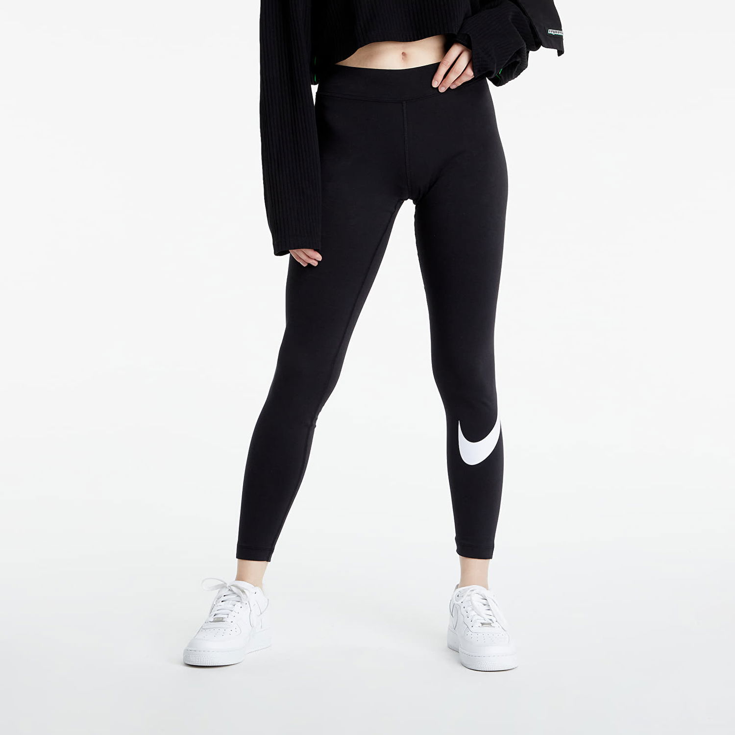 Legíny Nike Sportswear Essential GX Mid-Rise Swoosh Leggings Čierna | CZ8530-010, 0