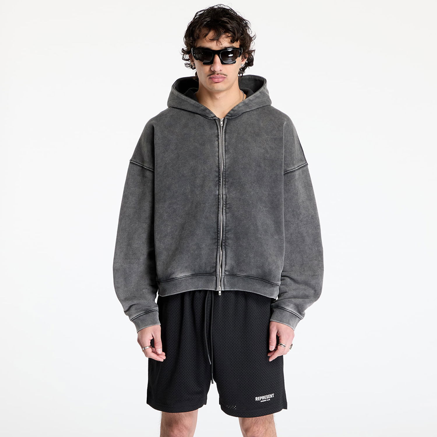 Mikina Represent Clo Initial Boxy Zip Hoodie Vintage Šedá | INM414-47, 0