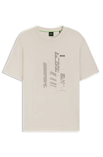 Tričko BOSS BOSS Relaxed-Fit Cotton Jersey T-Shirt with City Graphic Print Béžová | 50552184