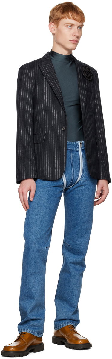 Bunda Coperni Coperni Pinstripe Blazer with Flower Appliqué Navy | COPV34112MEN, 3