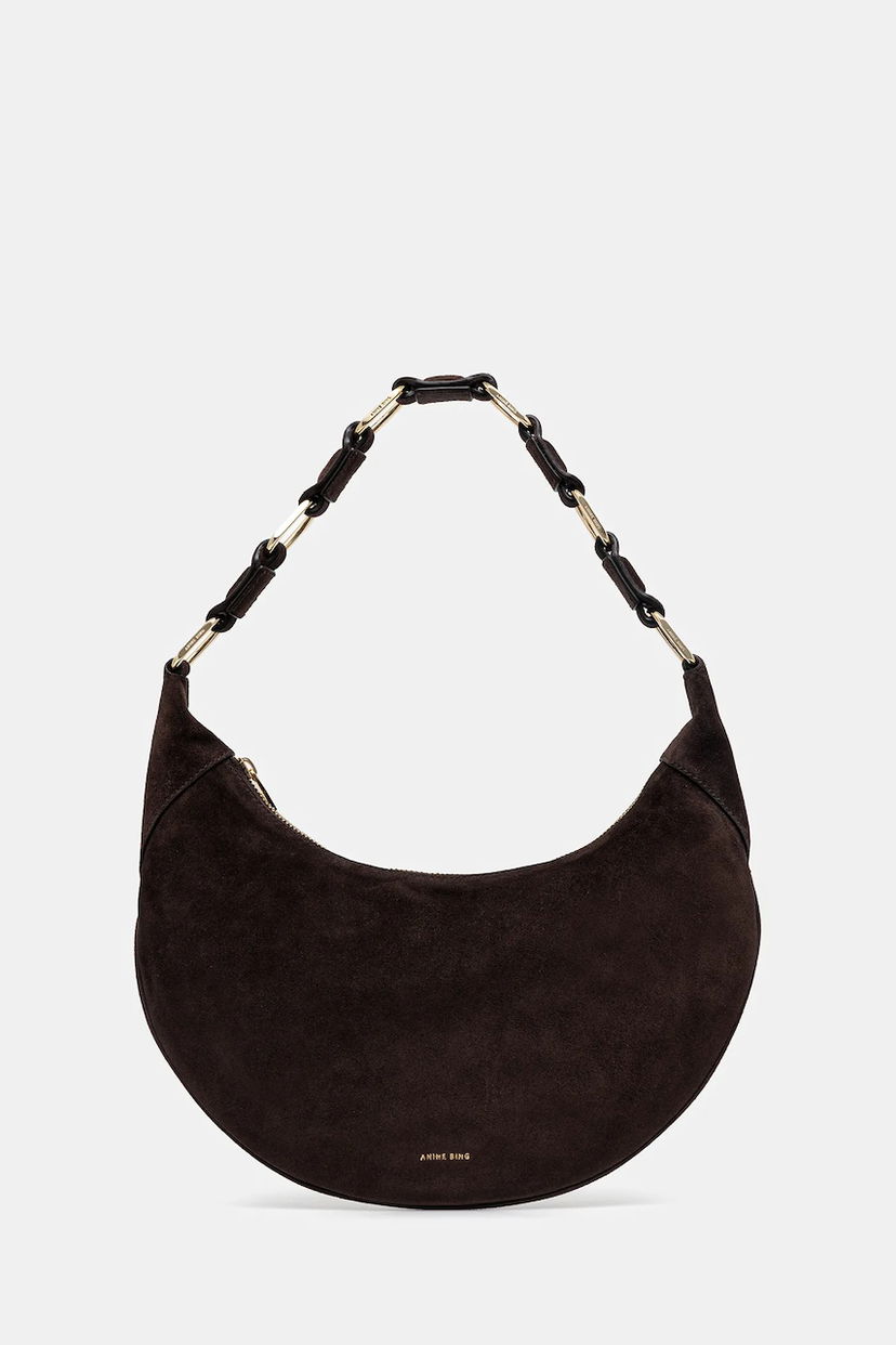 Taška cez rameno Anine Bing Anine Bing Kate Suede Shoulder Bag Hnedá | A.13.10695