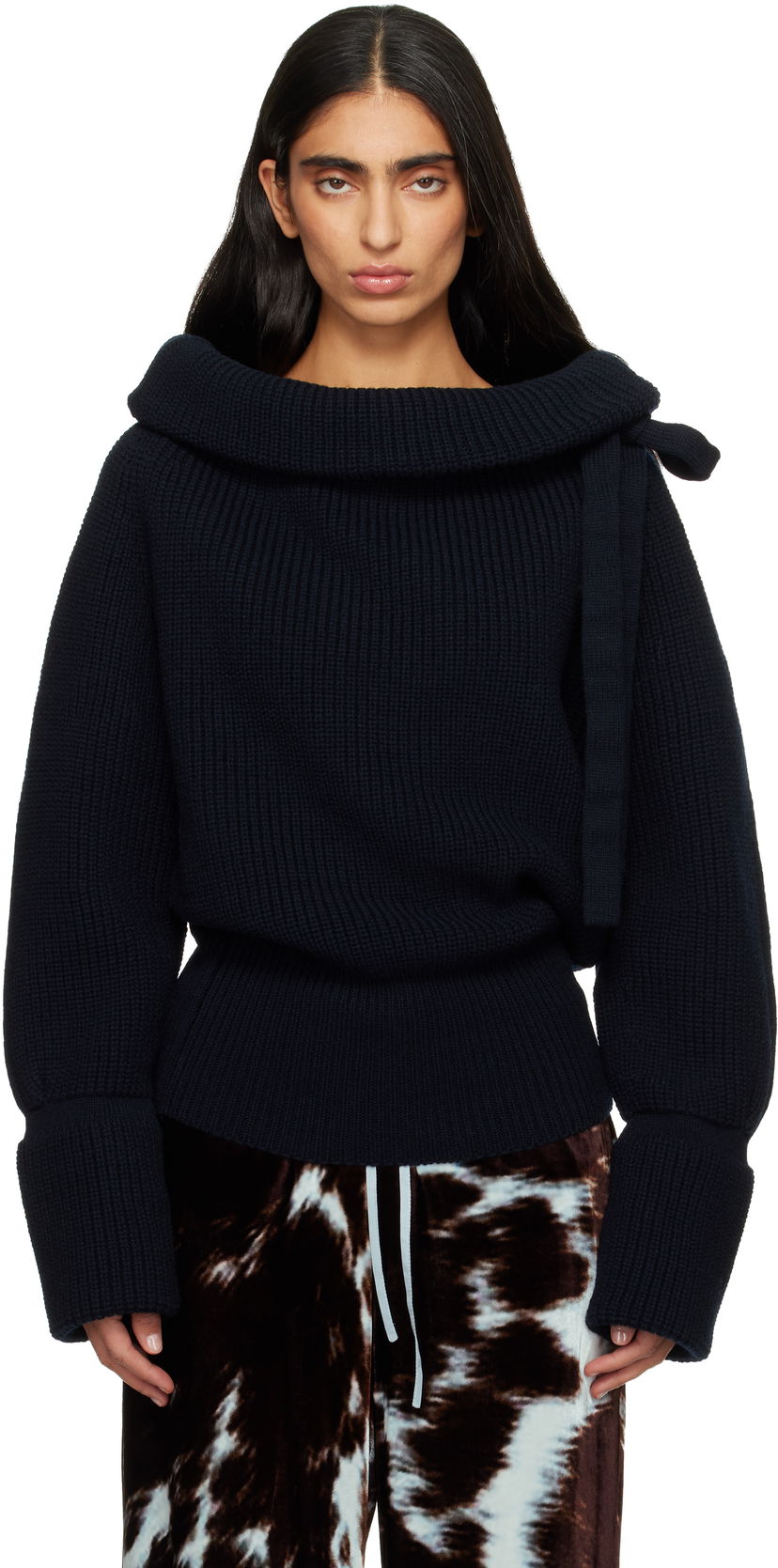 Sveter Dries Van Noten Dries Van Noten Drawstring Turtleneck Navy | 252-011234-2707