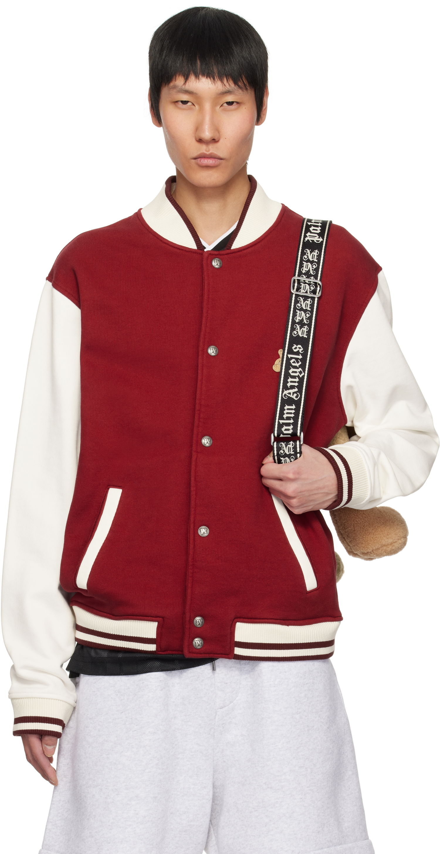 Bomber bunda Palm Angels Palm Angels 'Bear in Mind' Varsity Bomber Jacket Červená | PMEK011S25FAB0012503, 0