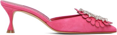 Tenisky a topánky Manolo Blahnik Manolo Blahnik Shogmu Suede Mules with Crystal Embellishment Ružová | 125-2854, 0