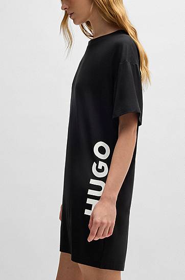Tričko BOSS HUGO Relaxed-Fit Jersey T-Shirt Dress with Logo Print Čierna | 50522897, 1