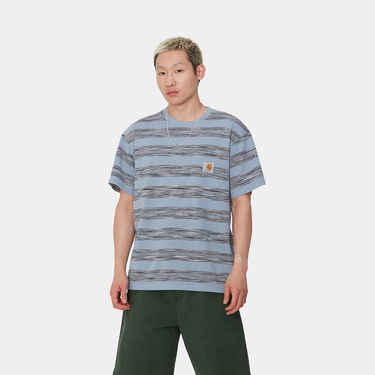 Tričko Carhartt WIP Short Sleeve Pocket T-Shirt in Misty Sky Stripe Modrá | I033679_5, 0
