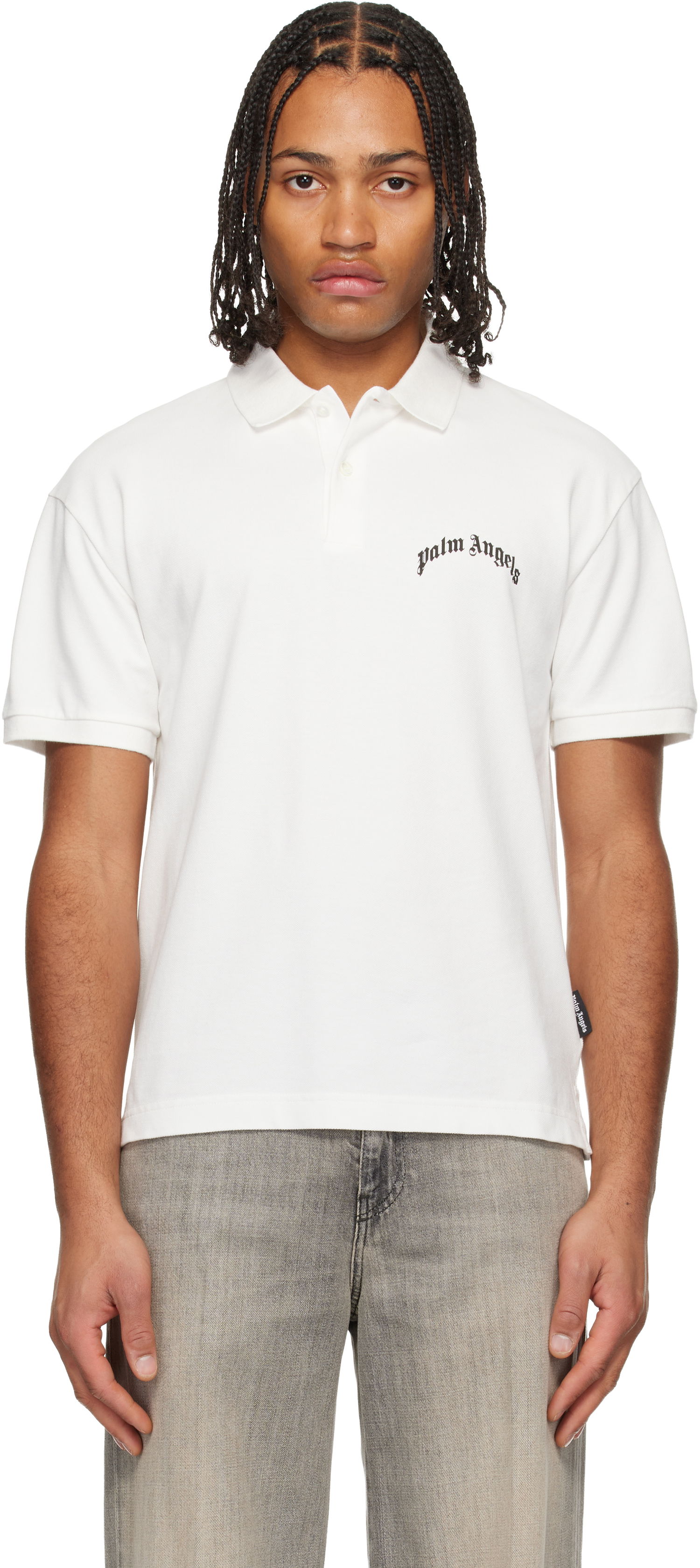 Polo tričko Palm Angels Curved Logo Polo Biela | PMGB02AF25FAB0020310, 0