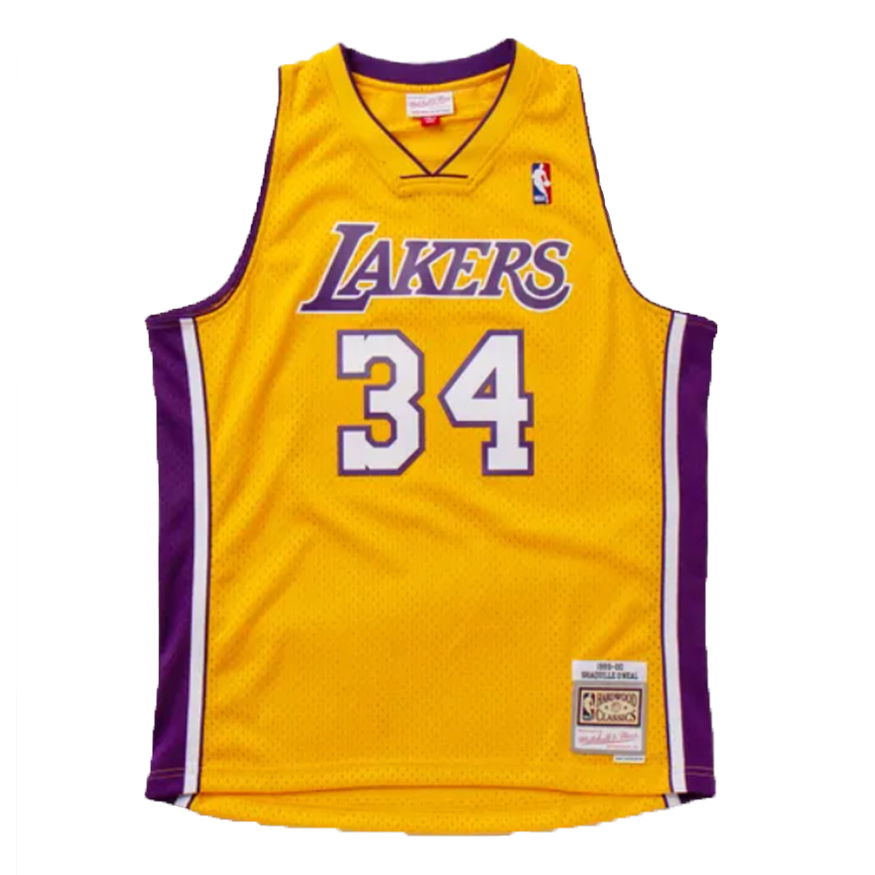 Dres Mitchell & Ness Los Angeles Lakers Shaquille O'neal Swingman Jersey Žltá | SMJYGS18179-LALLTGD99SON, 0