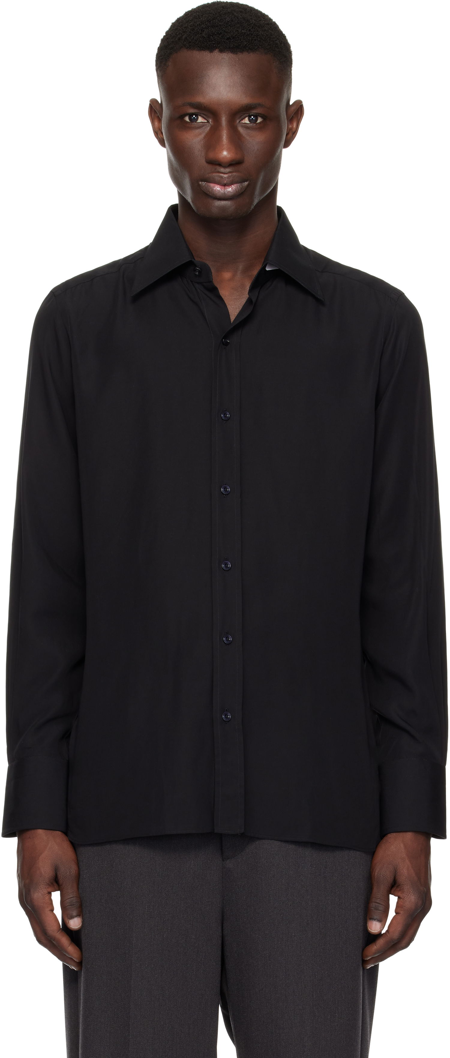 Košeľa Tom Ford TOM FORD Lightweight Lyocell Slim Fit Shirt Čierna | HSBC01-LYS03, 0