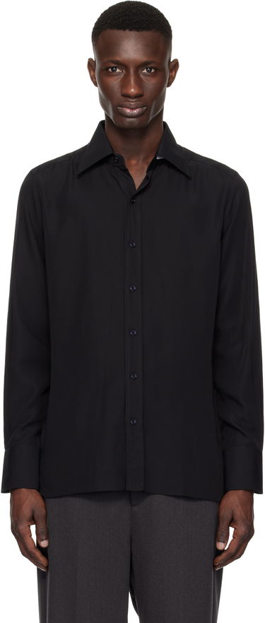 Košeľa Tom Ford TOM FORD Lightweight Lyocell Slim Fit Shirt Čierna | HSBC01-LYS03, 0