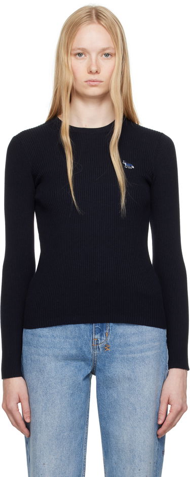 Sveter MAISON KITSUNÉ Maison Kitsuné Baby Fox Patch Fine Ribbed Sweater Čierna | OW00801KT1091, 0