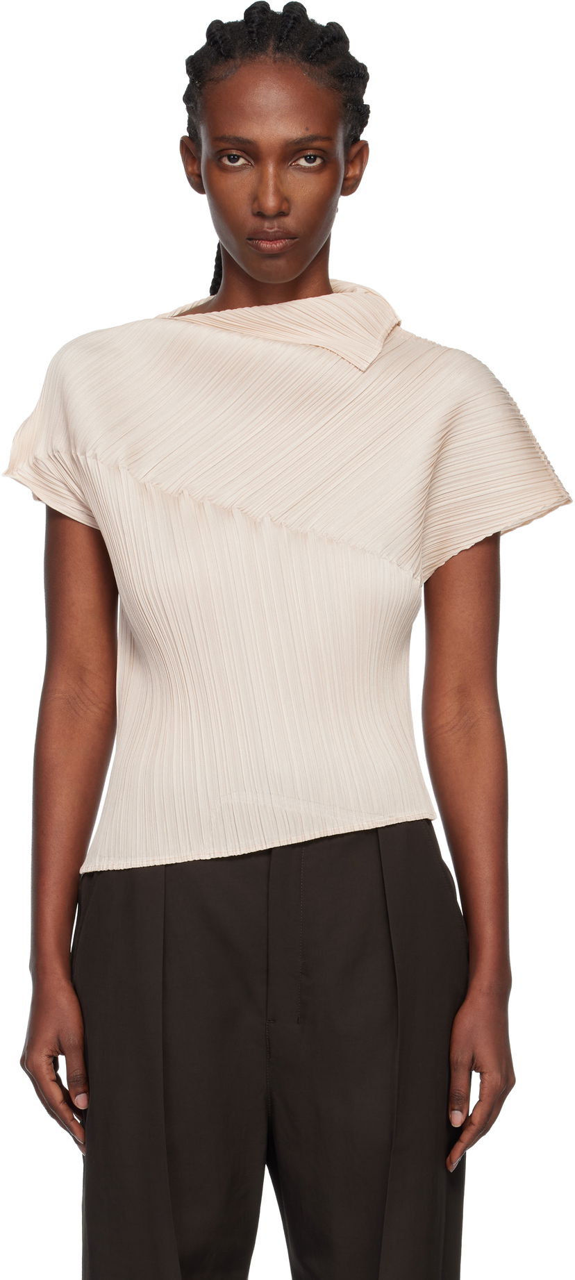 Tričká a tielka Pleats Please Issey Miyake Pleats Please Issey Miyake Pleated Asymmetric Leap Top Béžová | PP58JK461