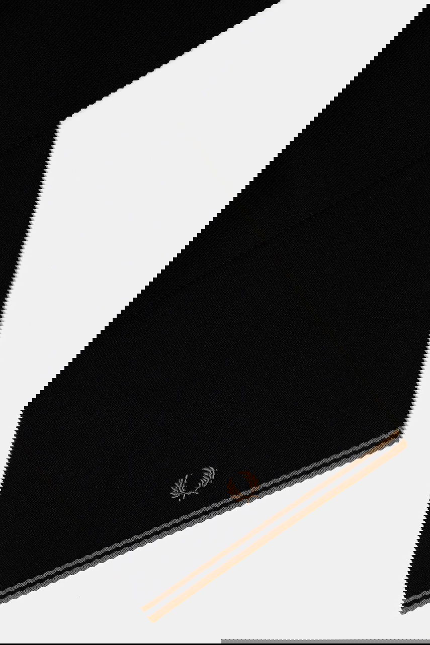 Šál Fred Perry Wool-Blend Knitted Scarf with Wooden Ring and Striped Hem Čierna | C9152, 1