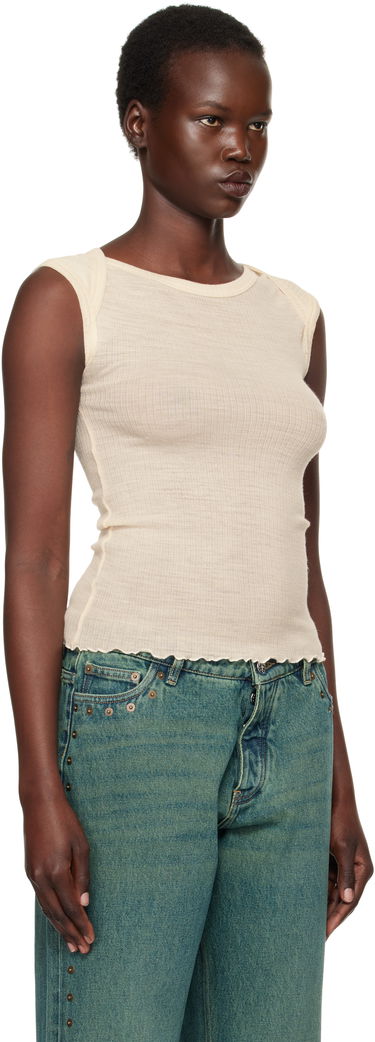 Tielko Baserange Ribbed Knit Cap Sleeve Tank Top Béžová | TODI-WO-SP25, 1