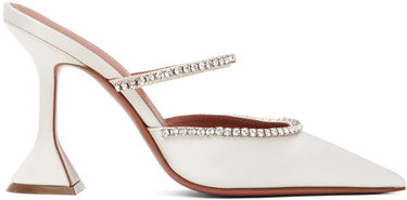 Tenisky a topánky Amina Muaddi Crystal-Embellished Satin Mule Heels Biela | GILDA MULE CL SATIN, 0
