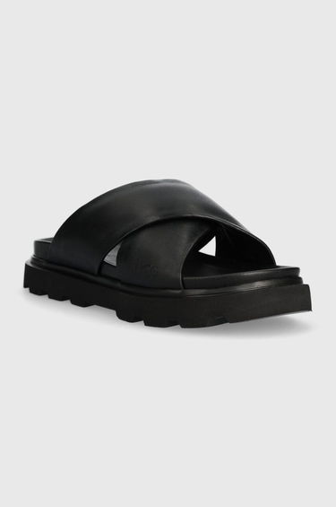 Tenisky a topánky UGG ® Capitelle Crossband Slide for Women in Black, Size 6.5, Leather Čierna | 1152672-BLK, 1
