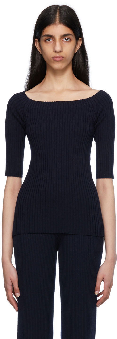 Sveter CHLOÉ Chloé Off-The-Shoulder Knit Top Navy | CHC22AMP02650, 0