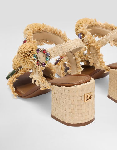 Doplnky Dolce & Gabbana Dolce & Gabbana Embroidered Raffia Fringe Sandals Béžová | CR1889AM4478B139, 3