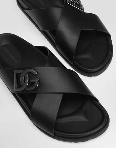 Doplnky Dolce & Gabbana Dolce & Gabbana Calfskin Slides with DG Logo Čierna | A80525A9Q6780999, 3