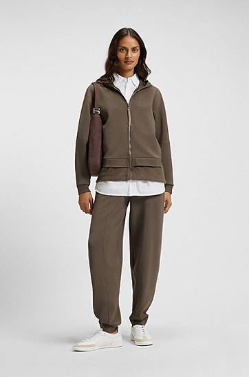 Mikina BOSS Zip-up hoodie in mixed materials Hnedá | 50548731, 1