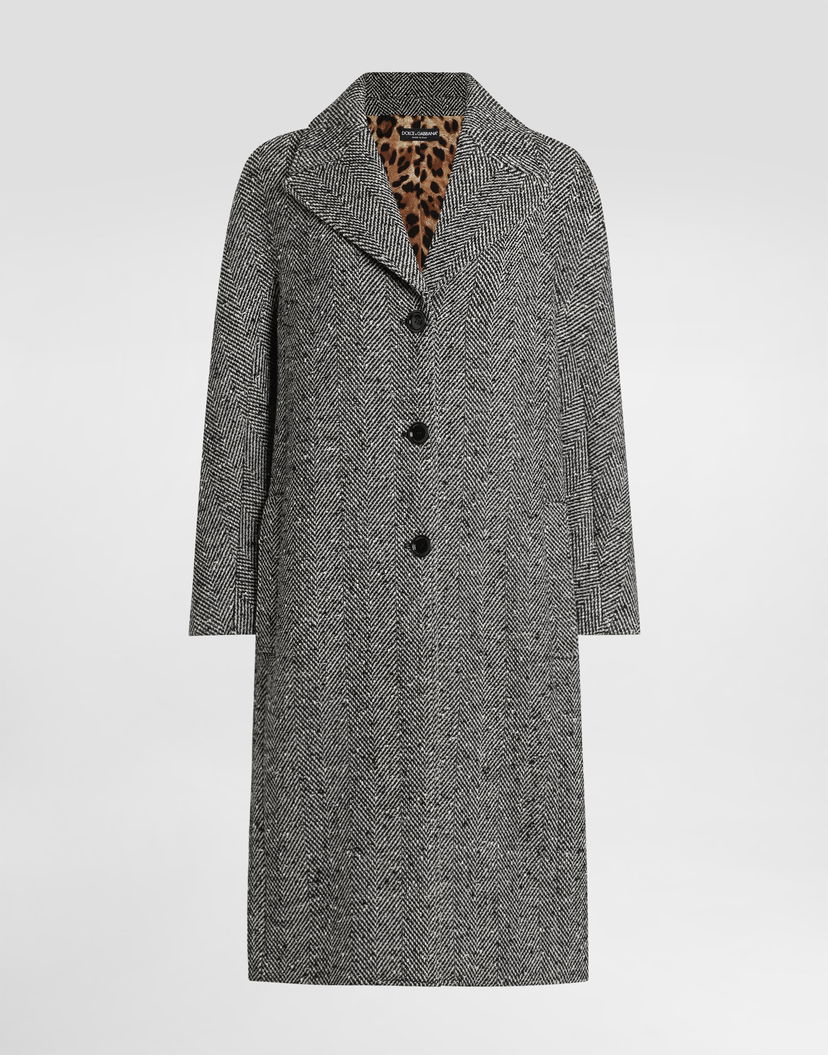 Kabáty Dolce & Gabbana Dolce & Gabbana Long Chevron Tweed Coat Šedá | F0W4JTFCZAJS8030