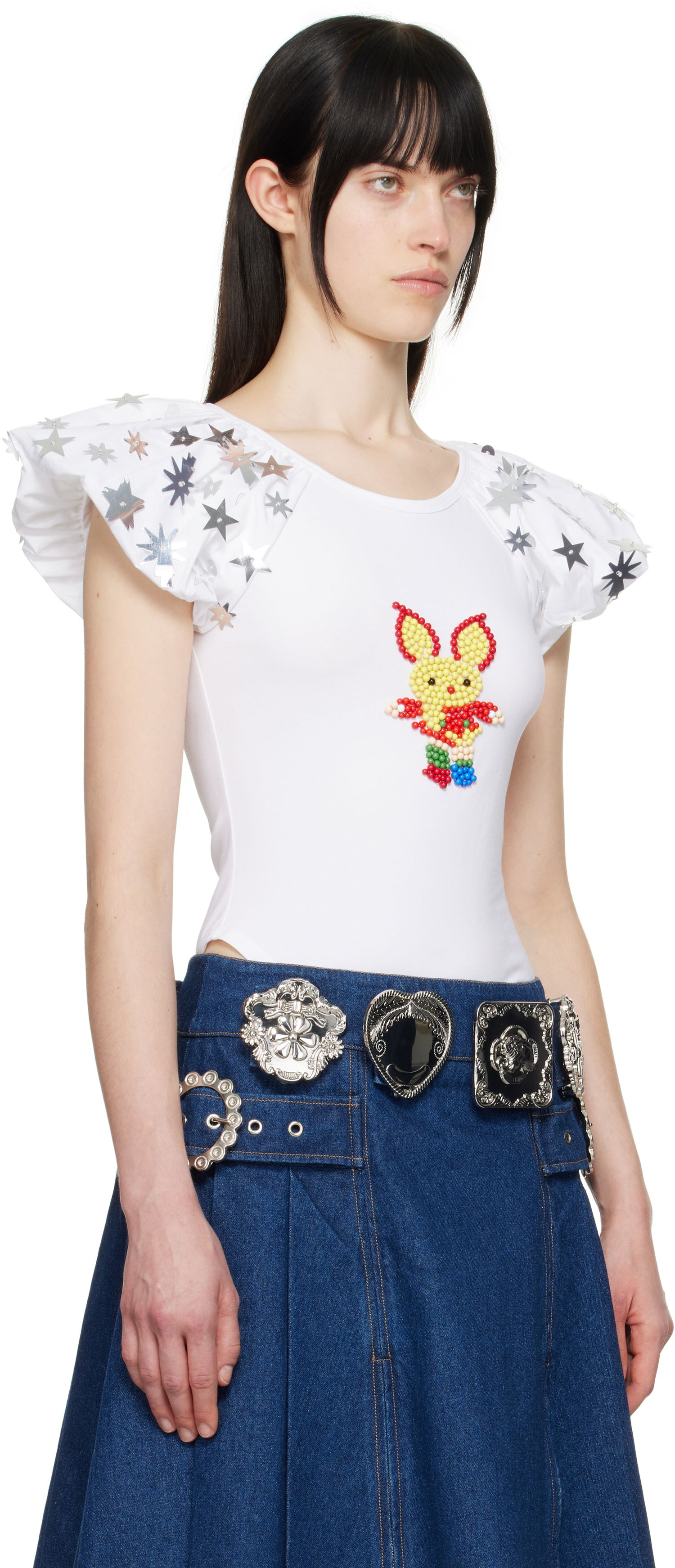 Tričko Chopova Lowena Chopova Lowena Angelica Beaded Star-Sleeve T-Shirt Biela | 2289, 1